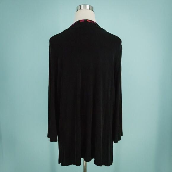 Chico's 3 Size XL Travelers Black Pink Print Trim Open 3/4 Sleeve Knit Cardigan - Picture 3 of 6